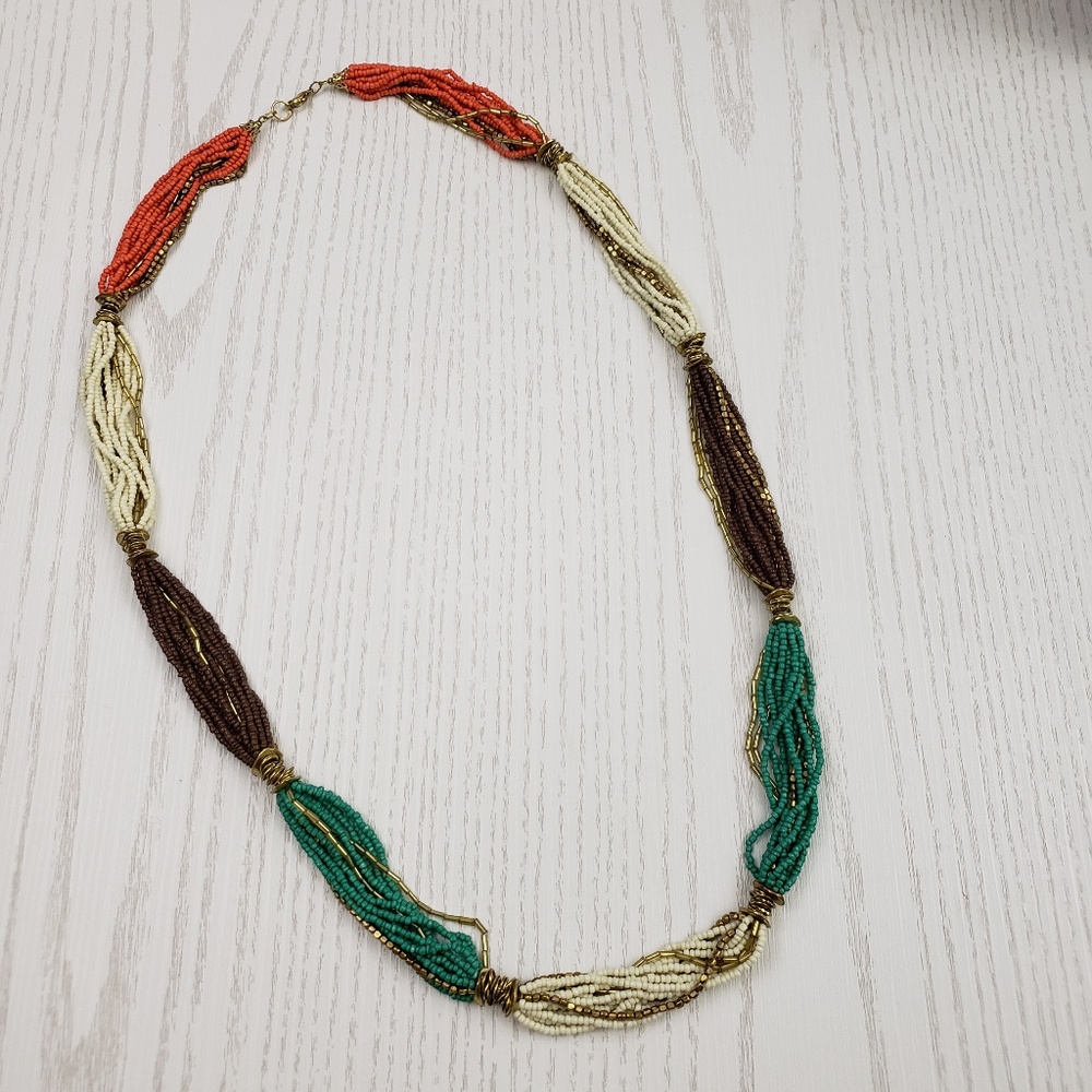 Multi Strand Seed Bead Long Statement Necklace - image 1